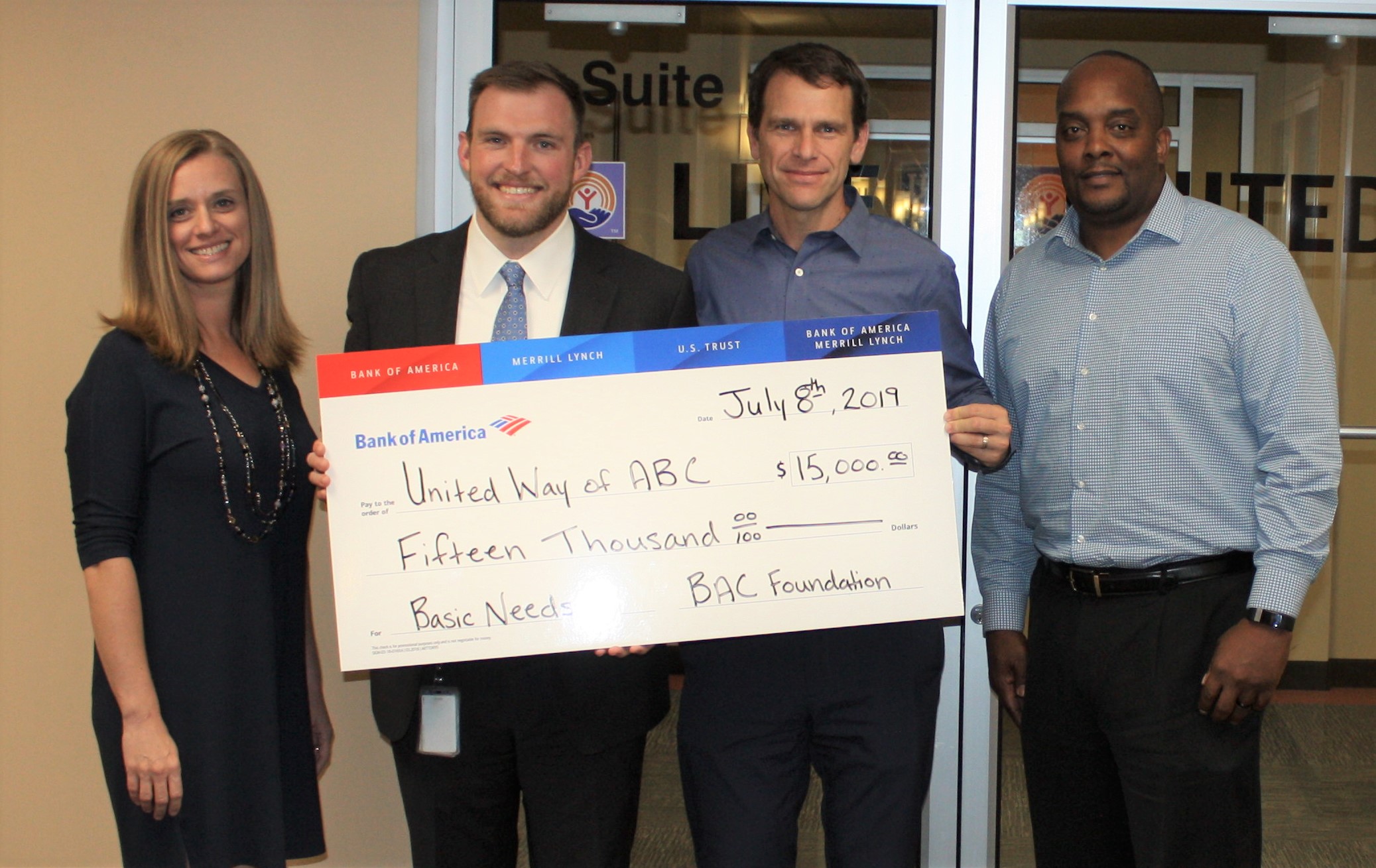 A check presentation from our friends at Bank of America