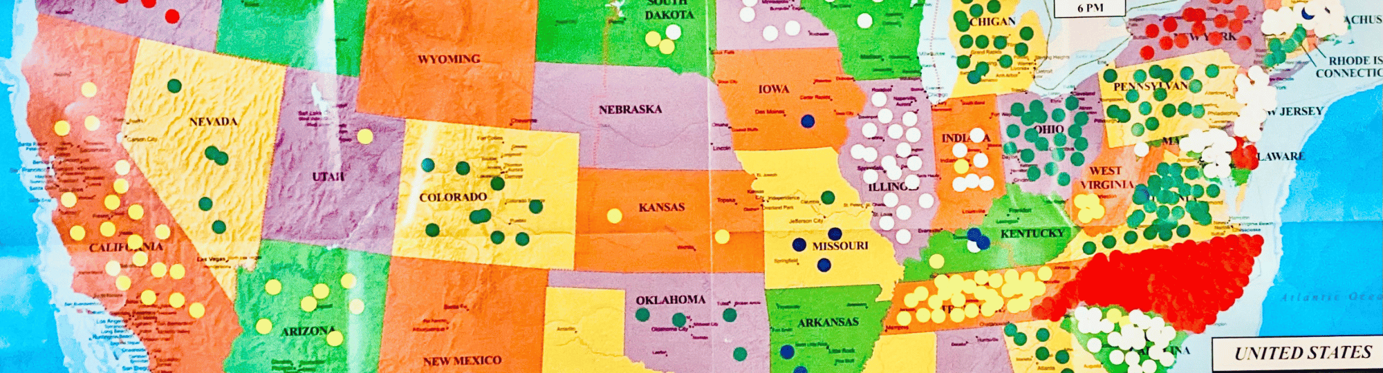 map with pins marking location of where donations came from