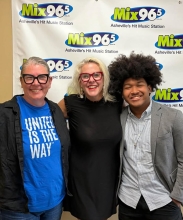 Elisabeth (United Way), Melanie (Asheville Area Focus), and Nyles (rising senior and intern at Slay the Mic)