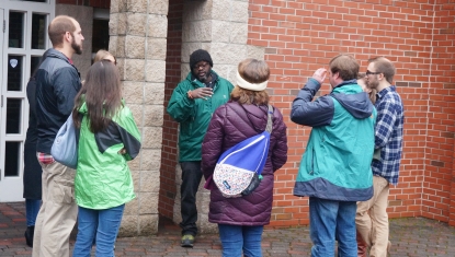 The tour kicked off at Stephens-Lee Recreation Center, former High School for African Americans in WNC, with a rich history, which Hood Huggers Founder and Tour Guide DeWayne Barton shared.